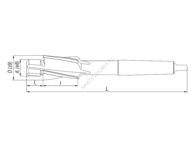 Rysunek techniczny: Pogłębiacz DWCb M10 18x 8,5 HSS